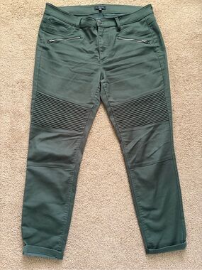 Forest Green Moto-Style Jeans